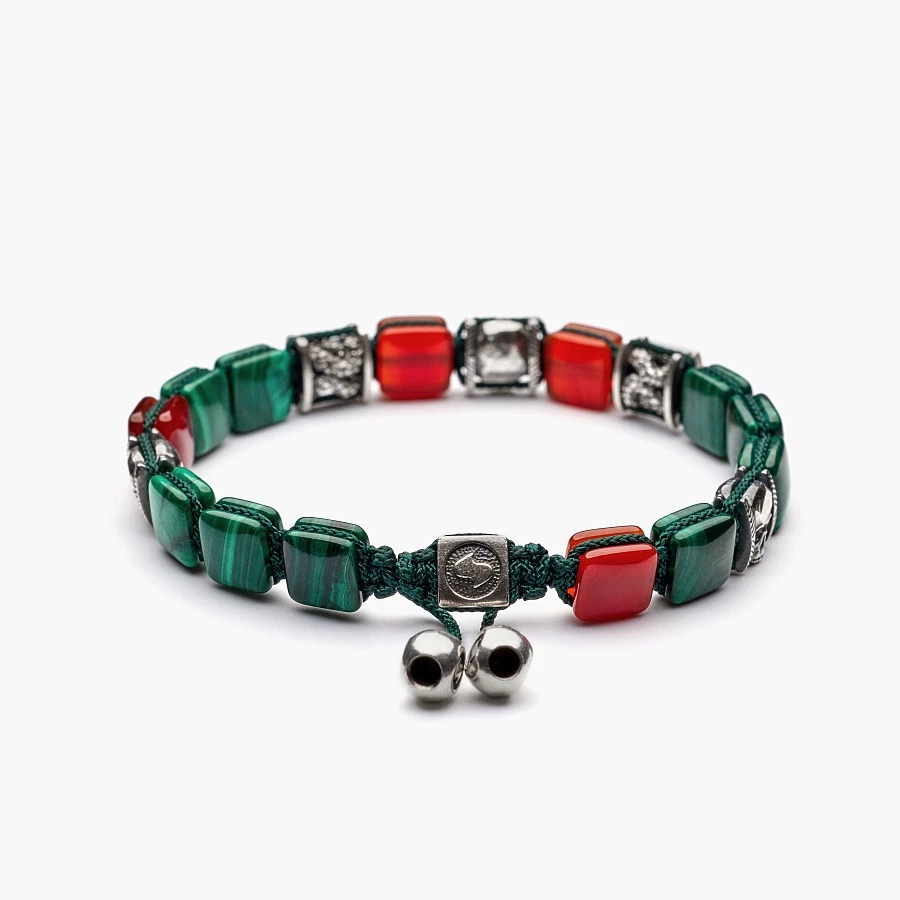 Браслет Memento Mori Skull&Snake малахит, сердолик